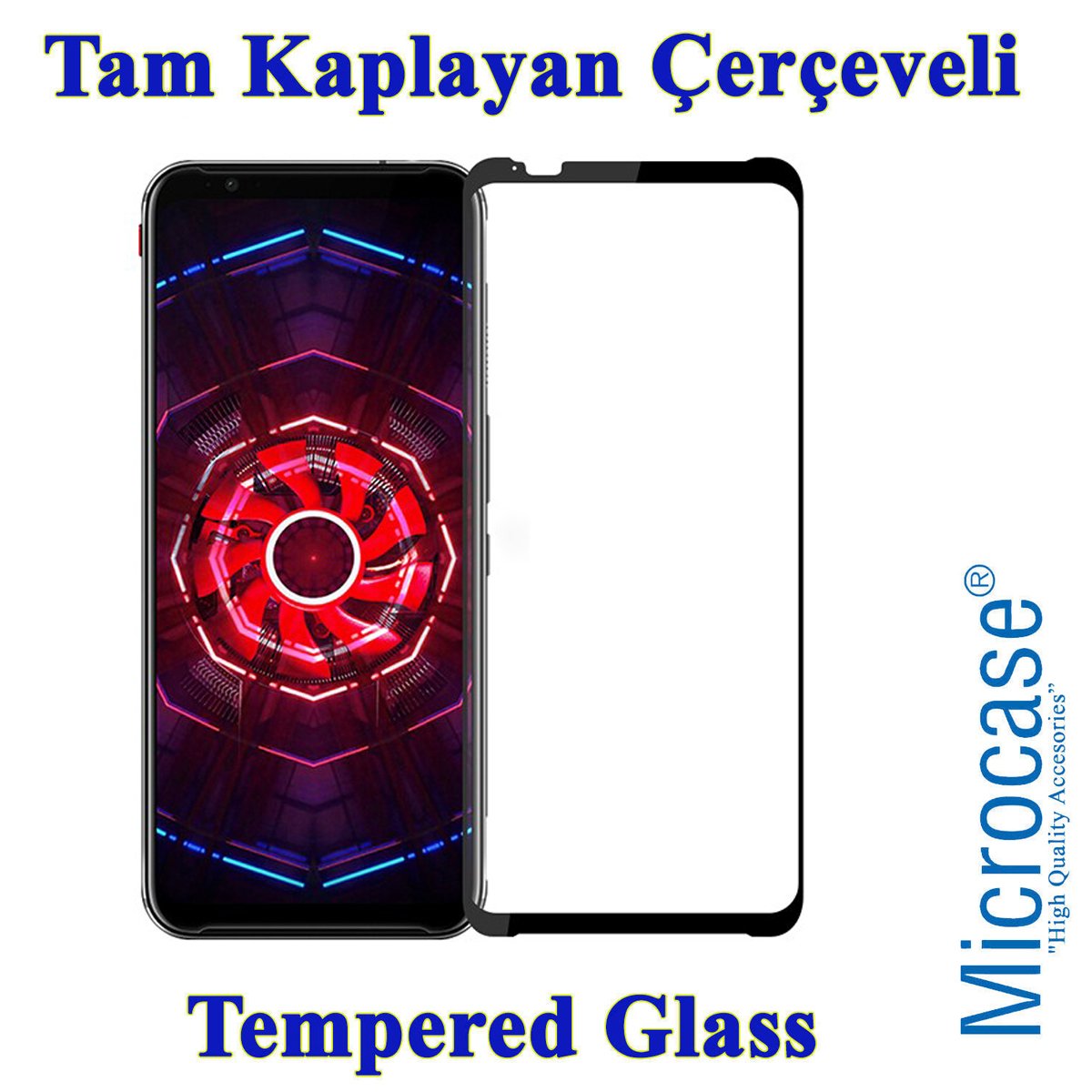 Microcase ZTE Nubia Red Magic 3 - 3S Tam Kaplayan Çerçeveli Tempered Cam - Siyah