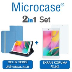 Microcase Samsung Galaxy Tab A 8.0 2019 T290 Delüx Serisi Universal Standlı Deri Kılıf - Turkuaz + Ekran Koruma Filmi