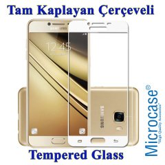 Galaxy C7 Pro Tam Kaplayan Çerçeveli Tempered Ekran Koruma-BEYAZ