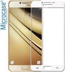 Galaxy C7 Pro Tam Kaplayan Çerçeveli Tempered Ekran Koruma-BEYAZ