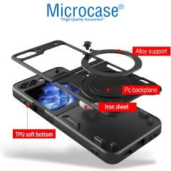 Microcase Samsung Galaxy Z Flip5 Yüzük Standlı Sert Koruyucu Plastik Kılıf - Siyah AL8847