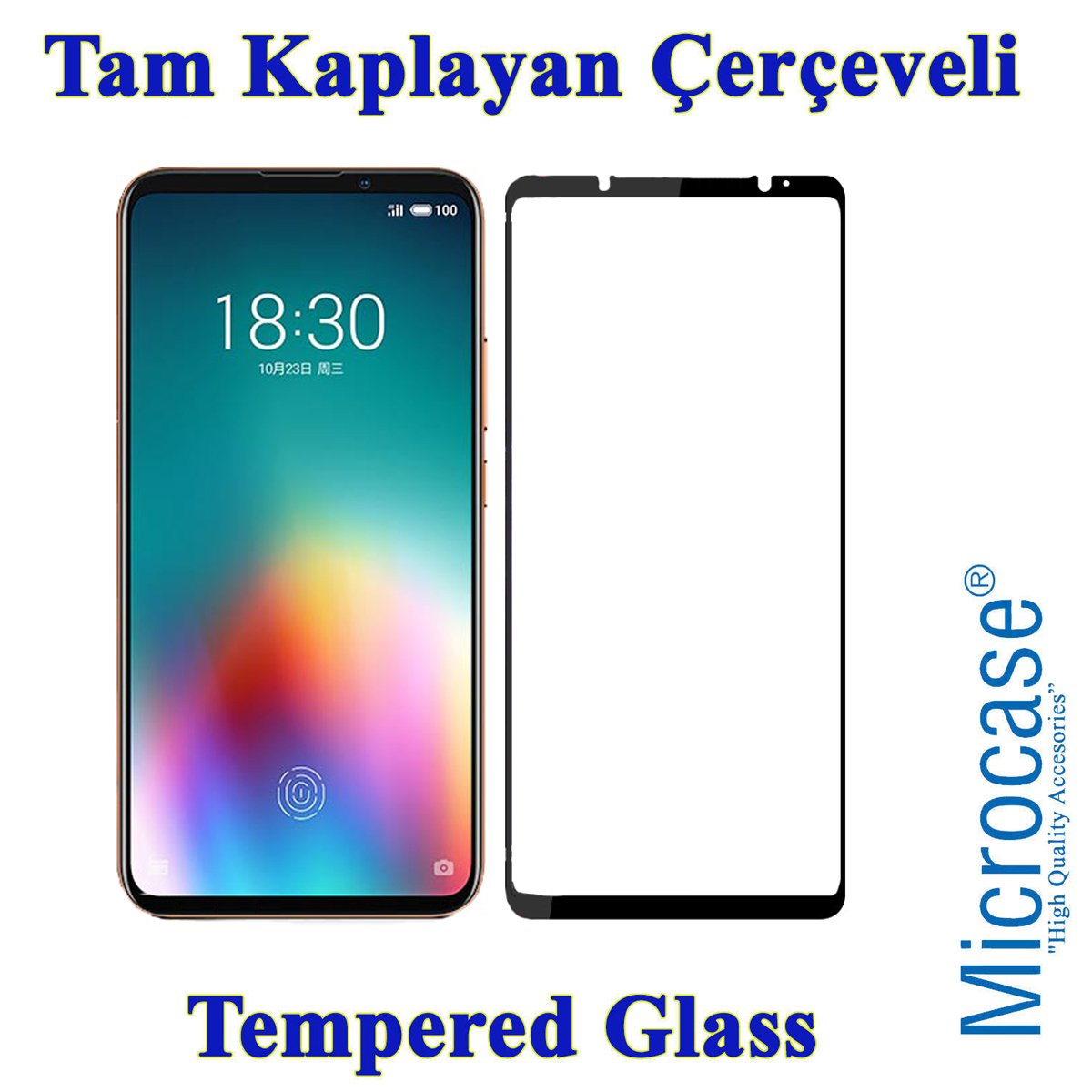 Microcase Meizu 16T Tam Kaplayan Çerçeveli Tempered Cam - Siyah