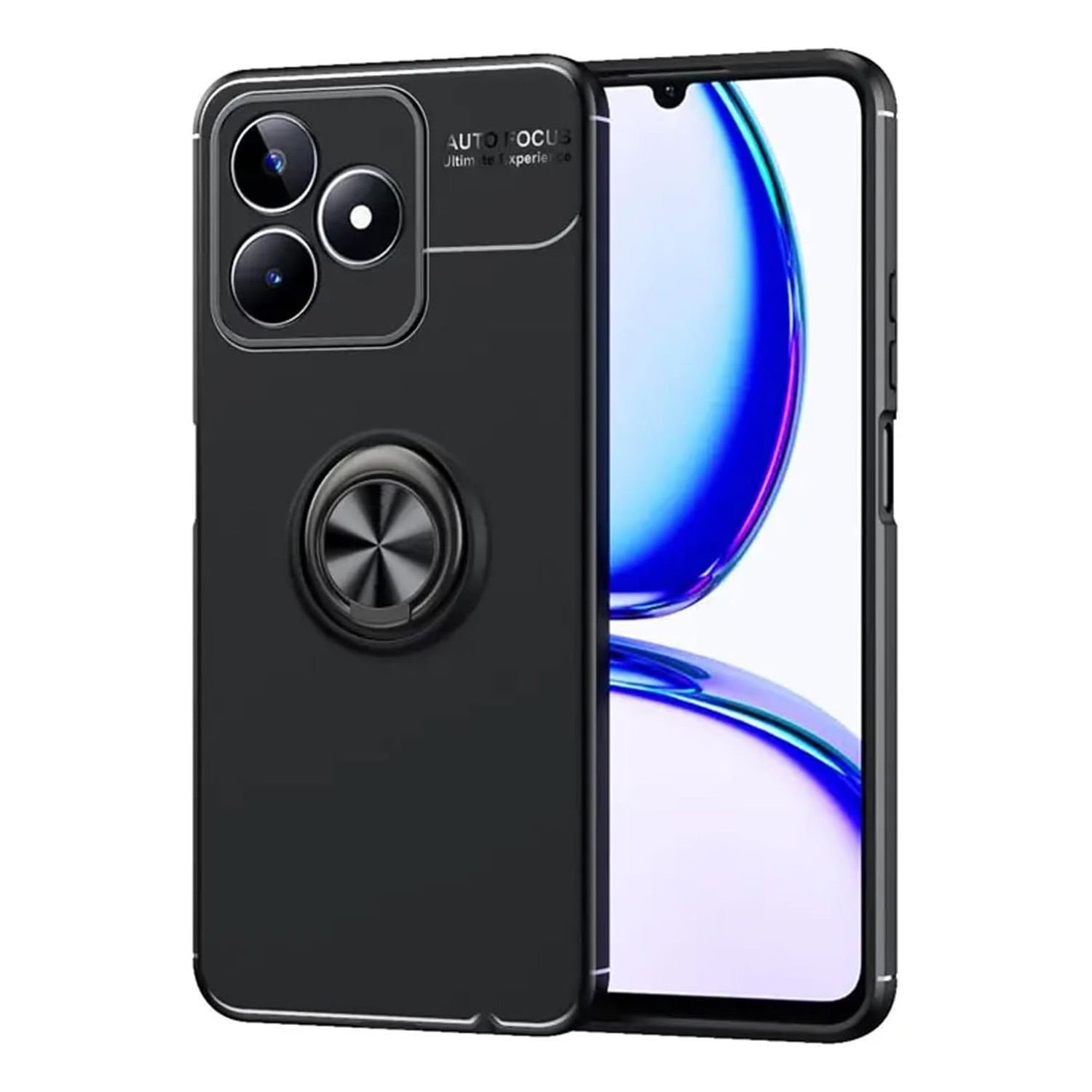 Microcase Realme Note 50 / Realme C53 4G   Focus Serisi Yüzük Standlı Silikon Kılıf - Siyah AL3363