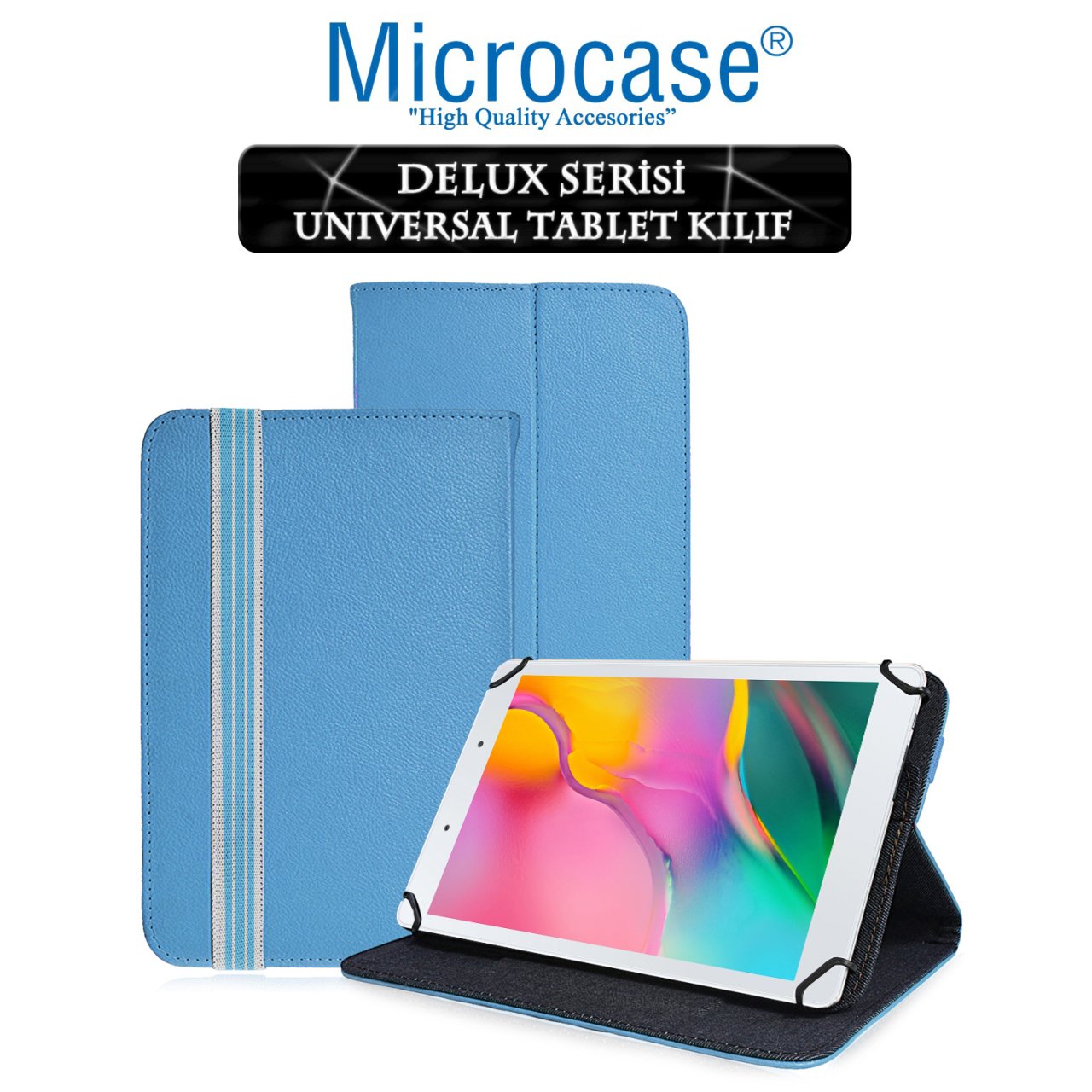 Microcase Samsung Galaxy Tab A 8.0 2019 T290 Delüx Serisi Universal Standlı Deri Kılıf - Turkuaz