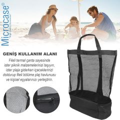 Microcase 2 Katlı Soğutucu Termal Buzluk Bölmeli Plaj Kamp Seyehat Çantası 50 lt Siyah AL4519