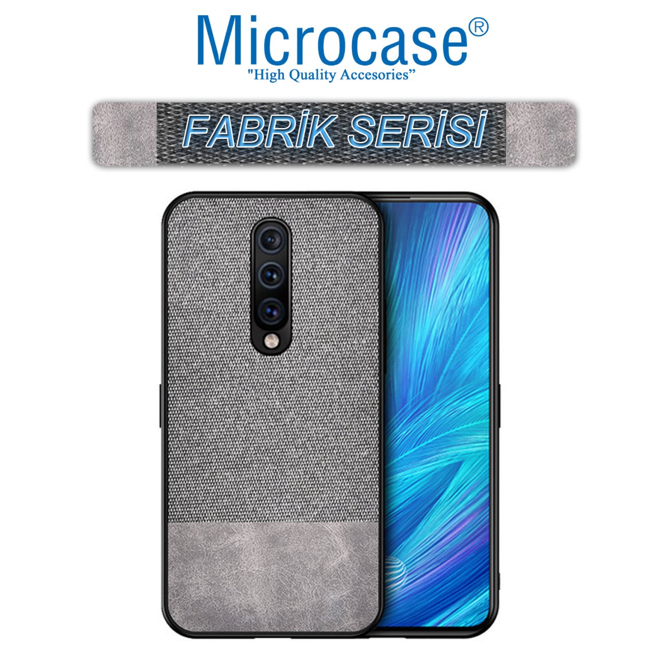 Microcase Xiaomi Redmi K20 - Redmi K20 Pro Fabrik Serisi Kumaş ve Deri Desen Kılıf - Gri
