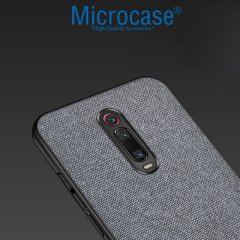 Microcase Xiaomi Redmi K20 - Redmi K20 Pro Fabrik Serisi Kumaş ve Deri Desen Kılıf - Gri