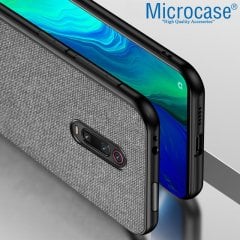 Microcase Xiaomi Redmi K20 - Redmi K20 Pro Fabrik Serisi Kumaş ve Deri Desen Kılıf - Gri