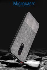 Microcase Xiaomi Redmi K20 - Redmi K20 Pro Fabrik Serisi Kumaş ve Deri Desen Kılıf - Gri