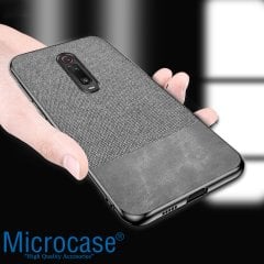 Microcase Xiaomi Redmi K20 - Redmi K20 Pro Fabrik Serisi Kumaş ve Deri Desen Kılıf - Gri