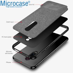 Microcase Xiaomi Redmi K20 - Redmi K20 Pro Fabrik Serisi Kumaş ve Deri Desen Kılıf - Gri