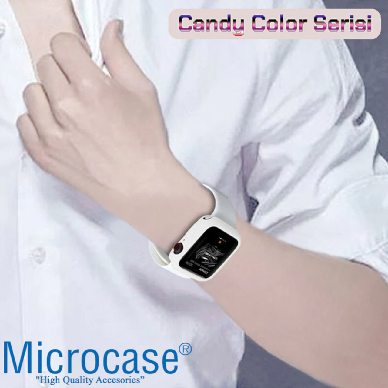 Microcase Apple Watch SE 44mm Candy Color Seri Kılıf Beyaz MC1403