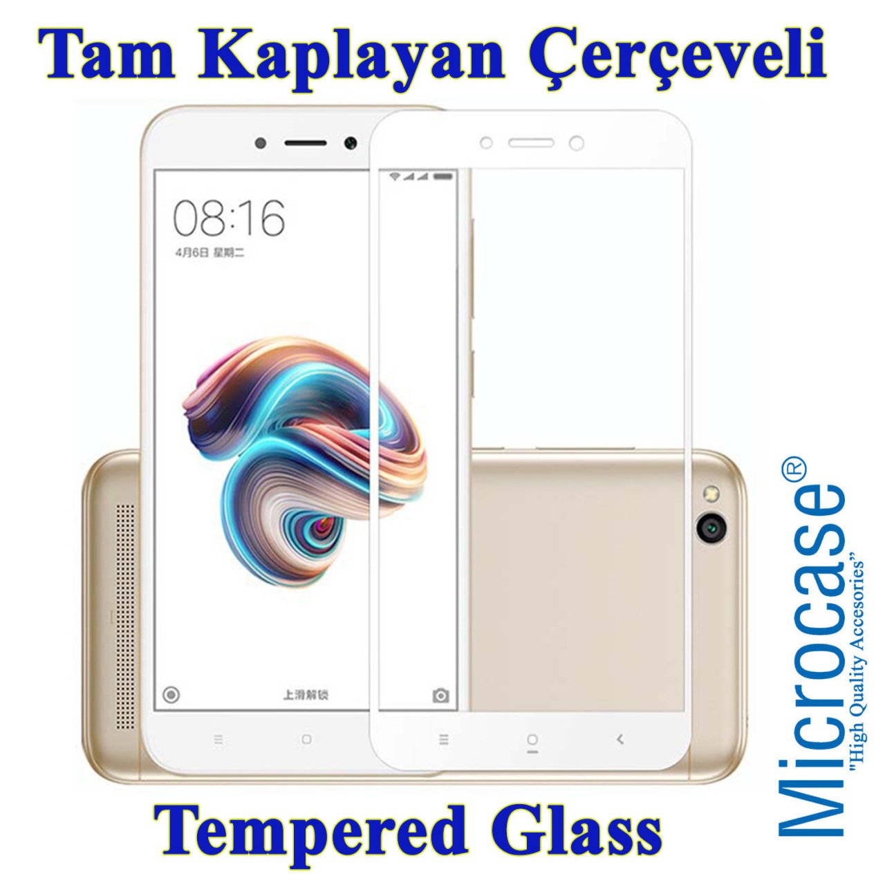 Redmi 5A 5.0 inch Tam Kaplayan Çerçeveli Tempered EkranKoruma-BEY