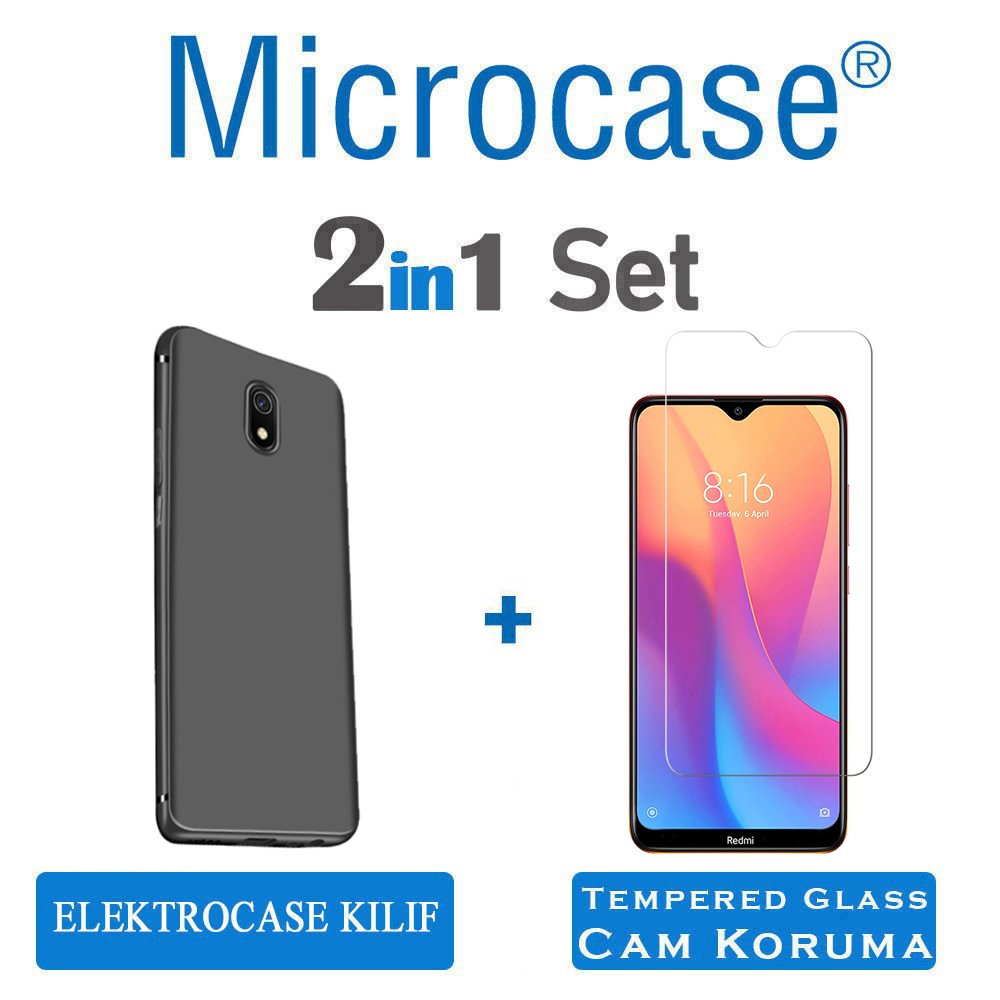 Microcase Xiaomi Redmi 8A Elektrocase Serisi Kamera Korumalı Silikon Kılıf - Siyah