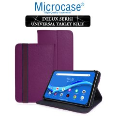 Microcase Lenovo M10 FHD Plus 10.3'' TB-X606 Delüx Serisi Universal Standlı Deri Kılıf - Mor + Tempered Glass Cam Koruma
