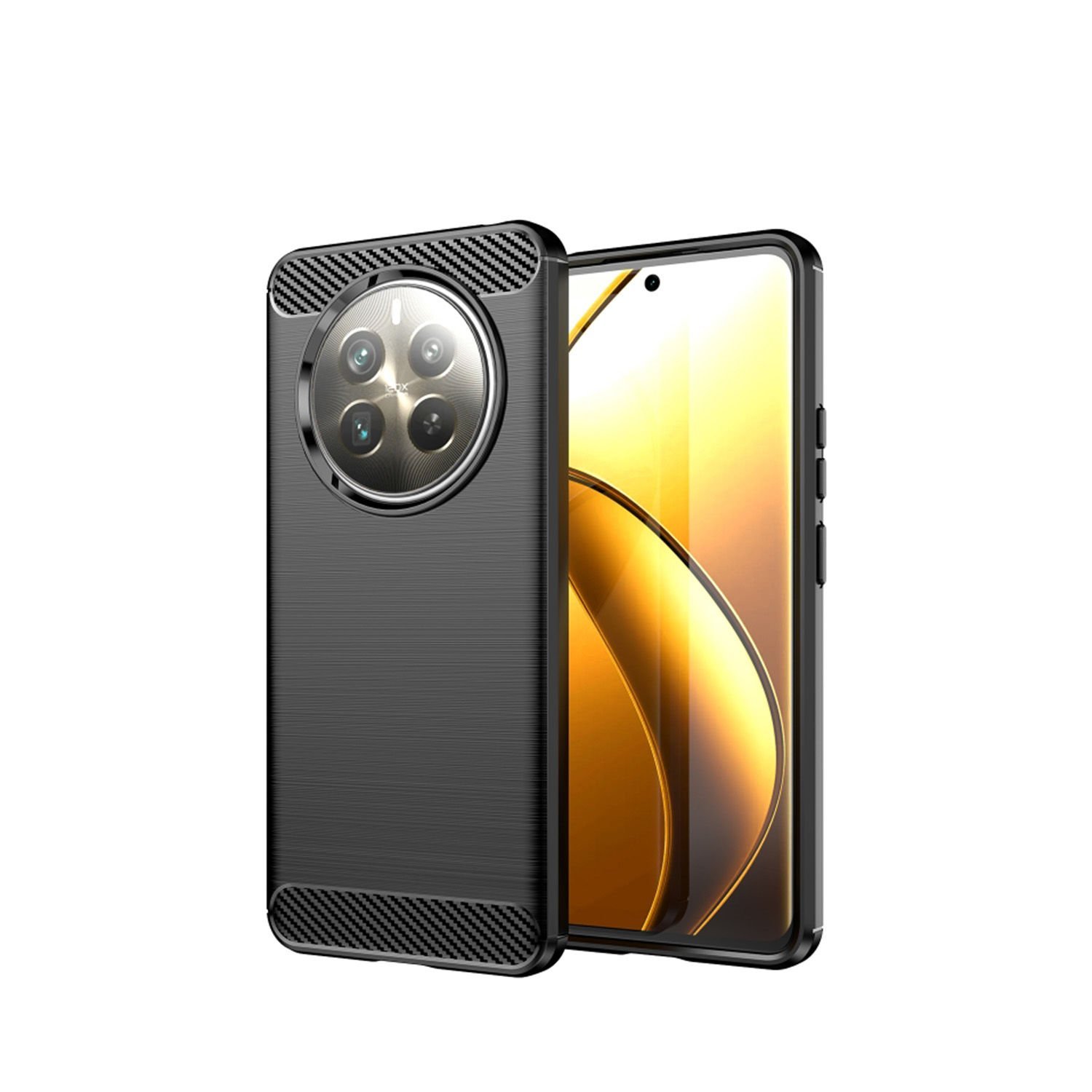 Microcase  Realme  12 Plus ile Uyumlu   Brushed Carbon Fiber Silikon Kılıf - Siyah AL3332