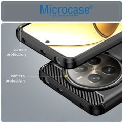 Microcase  Realme  12 Plus ile Uyumlu   Brushed Carbon Fiber Silikon Kılıf - Siyah AL3332