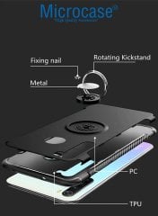 Microcase Xiaomi Redmi Note 8 Yüzük Standlı Armor Silikon Kılıf - Siyah + Tempered Glass Cam Koruma