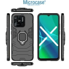 Microcase Xiaomi Poco C40 Batman Serisi Yüzük Standlı Armor Kılıf - Siyah