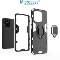 Microcase Xiaomi Poco C40 Batman Serisi Yüzük Standlı Armor Kılıf - Siyah