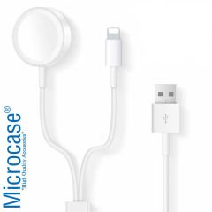 Microcase Apple Watch Seri 6 44 mm 2in1 Manyetik Şarj Aygıtı Lightning USB Kablo 1.2 Metre Beyaz Model