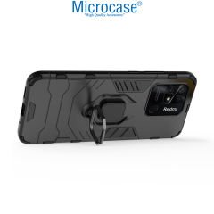 Microcase Xiaomi Redmi 10C Batman Serisi Yüzük Standlı Armor Kılıf - Siyah