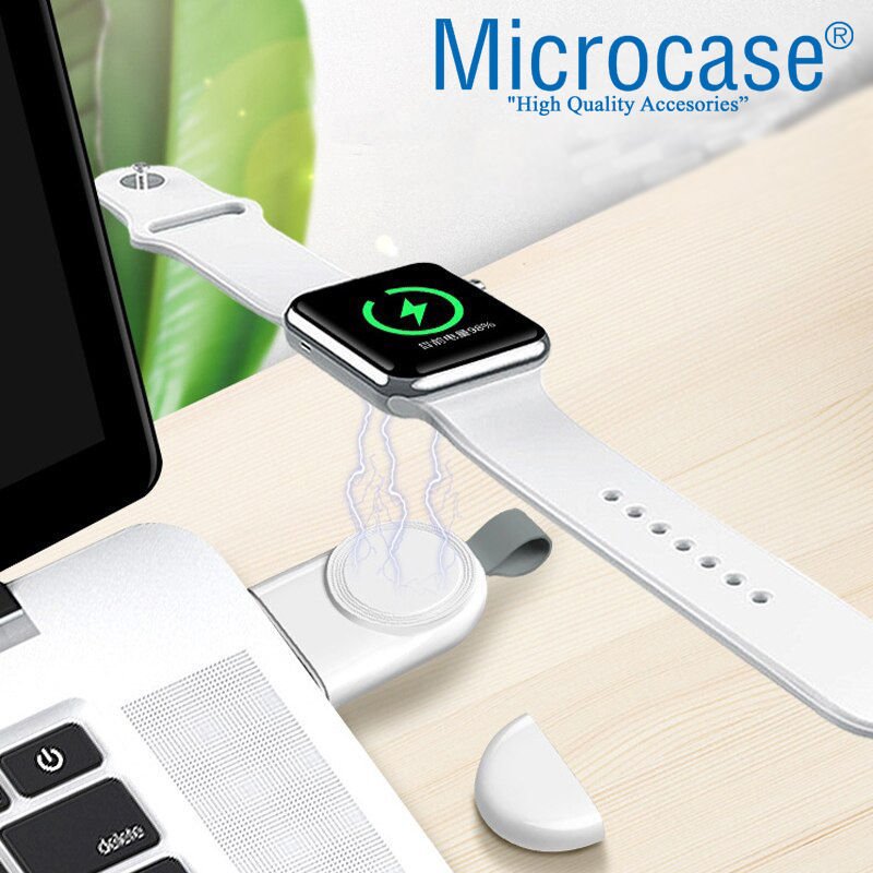 Microcase Apple Watch Seri 6 44 mm Manyetik Şarj Aygıtlı Anahtarlık Tipi USB Adaptör - Beyaz