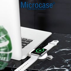 Microcase Apple Watch Seri 6 44 mm Manyetik Şarj Aygıtlı Anahtarlık Tipi USB Adaptör - Beyaz