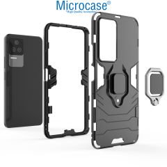 Microcase Xiaomi Poco F4 Batman Serisi Yüzük Standlı Armor Kılıf - Siyah
