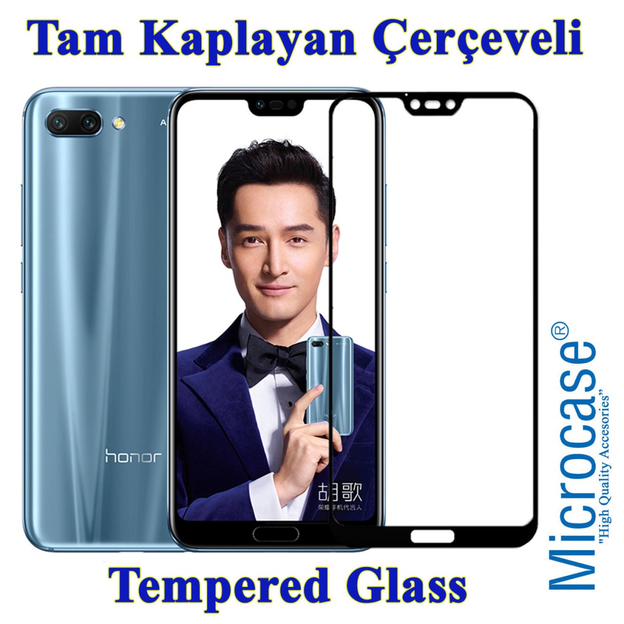 Huawei Honor 10 Tam Kaplayan Çerçeveli Tempered Ekran Koruyucu-Sİ