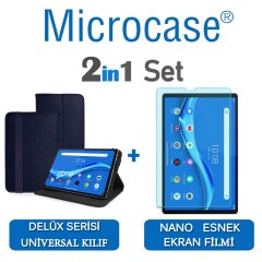 Microcase Lenovo M10 FHD Plus 10.3'' TB-X606 Delüx Serisi Universal Standlı Deri Kılıf - Lacivert + Nano Esnek Ekran Koruma Filmi