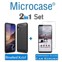 Microcase Xiaomi Mi Max 3 Brushed Carbon Fiber Silikon Kılıf+CAM