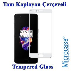 OnePlus 5 Tam Kaplayan Çerçeveli Tempered Ekran Koruyucu-BEYAZ