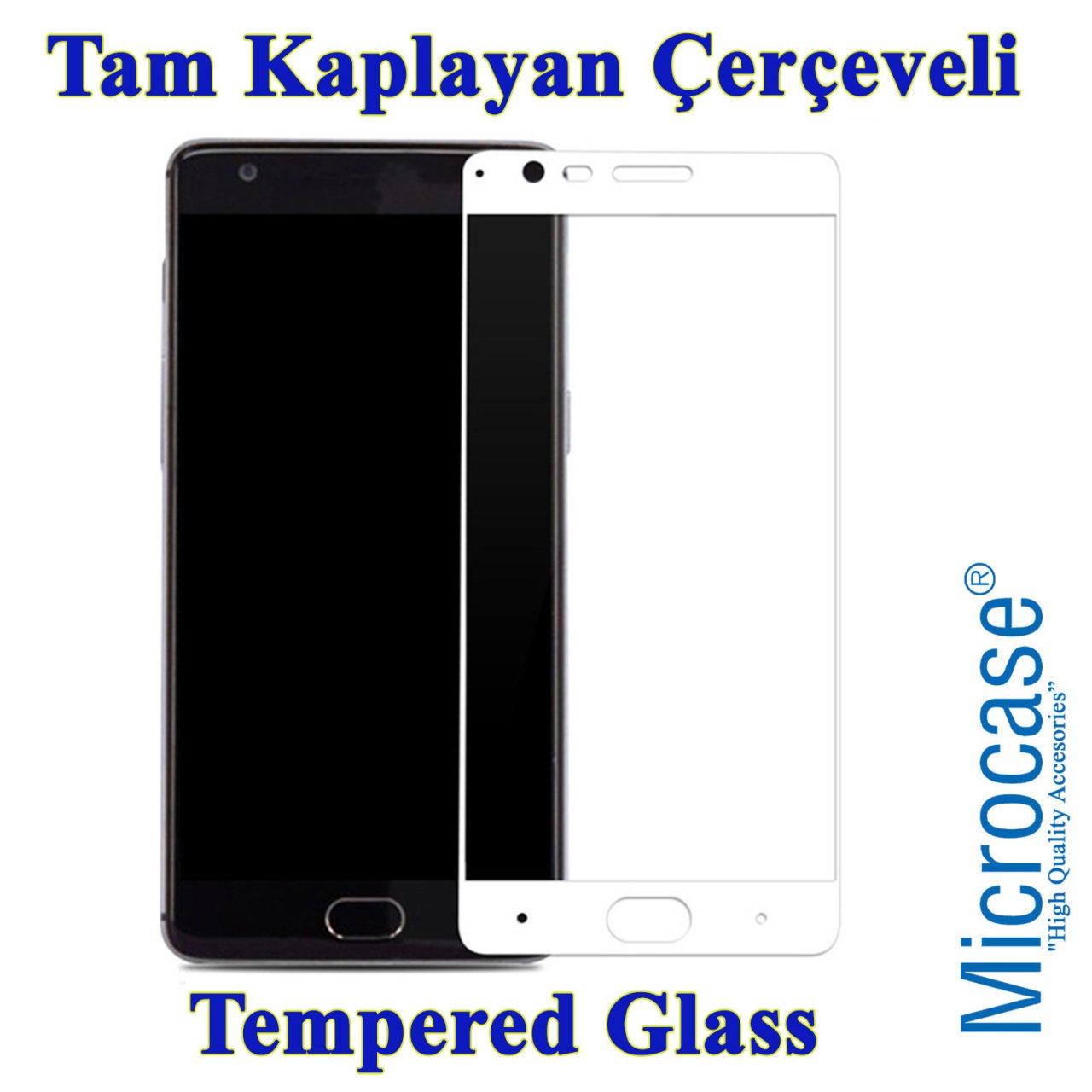 OnePlus 3-3T Tam Kaplayan Çerçeveli Tempered Ekran Koruyucu-BEYAZ