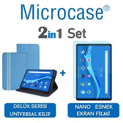 Microcase Lenovo M10 FHD Plus 10.3'' TB-X606 Delüx Serisi Universal Standlı Deri Kılıf - Turkuaz + Nano Esnek Ekran Koruma Filmi