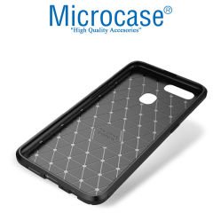 Microcase Oppo A5S Maxy Serisi Carbon Fiber Silikon Kılıf - Siyah + Tempered Glass Cam Koruma