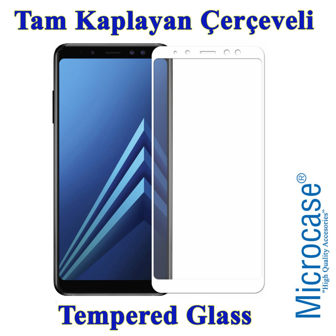 Galaxy A8 Plus 2018 Tam Kaplayan Çerçeveli Tempered Koruma-BEYAZ