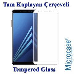 Galaxy A8 Plus 2018 Tam Kaplayan Çerçeveli Tempered Koruma-BEYAZ