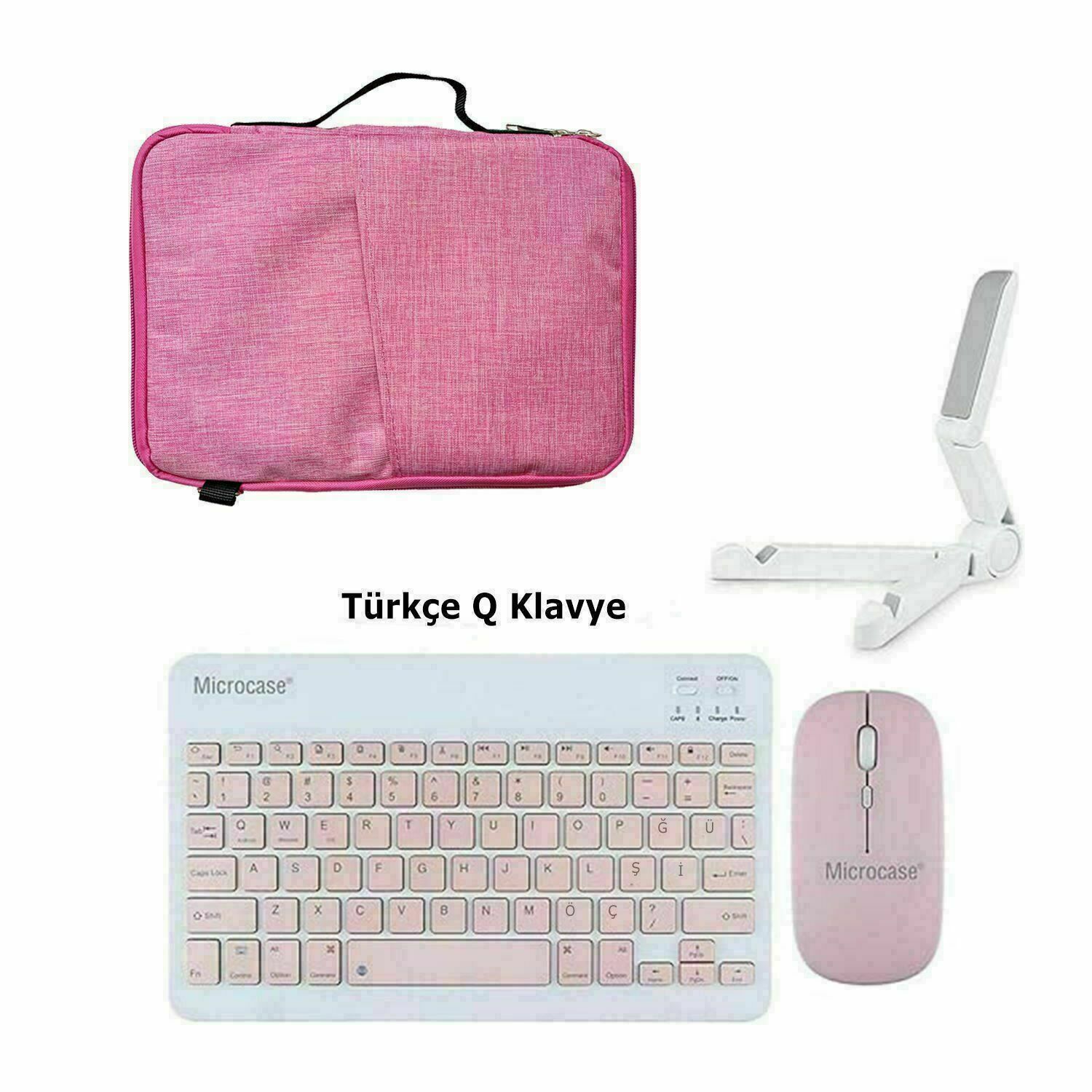 Microcase Apple iPad Pro 11  2024 Uyumlu Tablet Çanta+Türkçe Bluetooth Klavye +Mouse+ Standı - Pembe AL8127