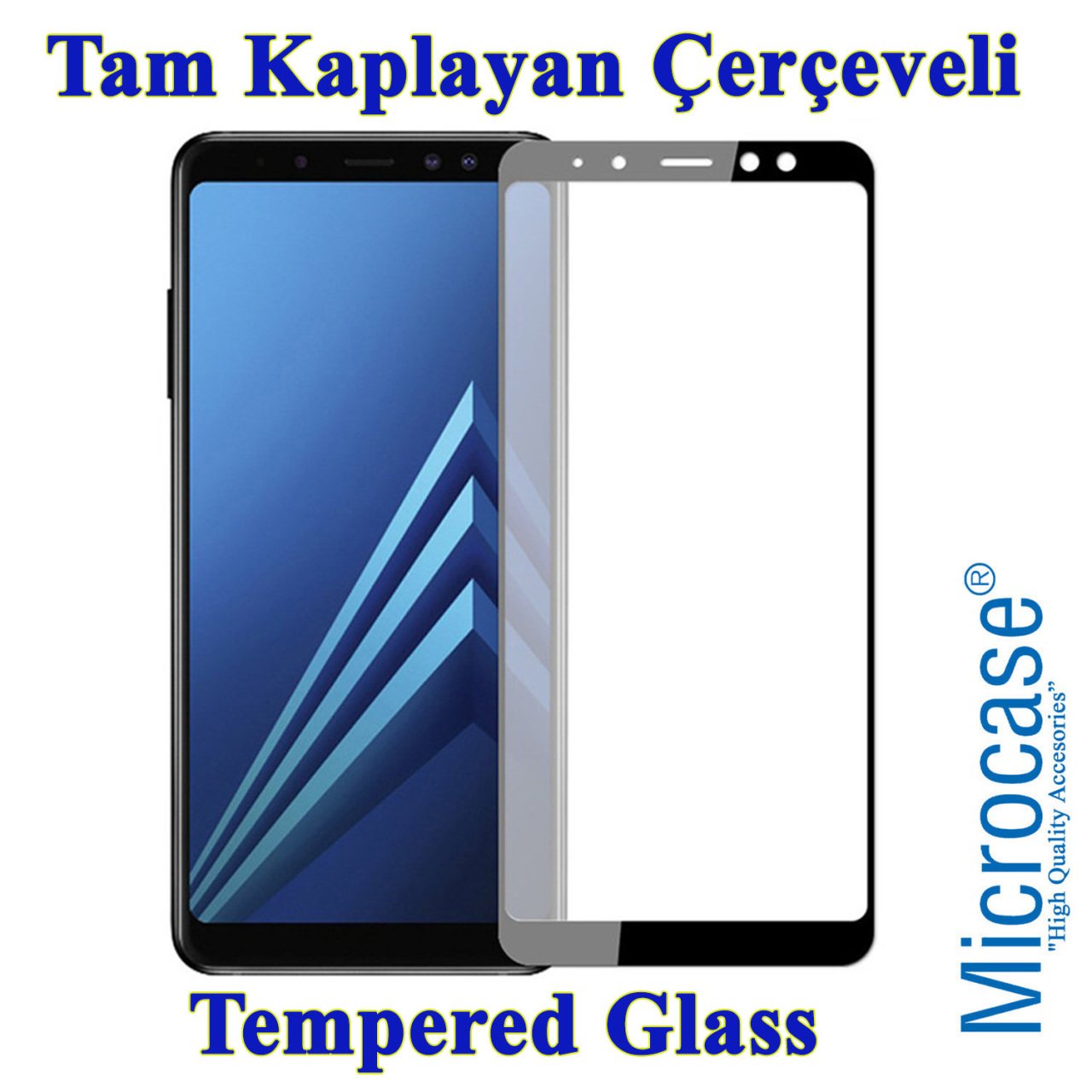 Galaxy A8 Plus 2018 Tam Kaplayan Çerçeveli Tempered Koruma-SİYAH