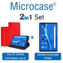 Microcase Lenovo M10 FHD Plus 10.3'' TB-X606 Delüx Serisi Universal Standlı Deri Kılıf - Kırmızı + Ekran Koruma Filmi