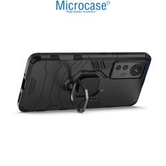 Microcase Xiaomi Mi 12 Lite Batman Serisi Yüzük Standlı Armor Kılıf - Siyah