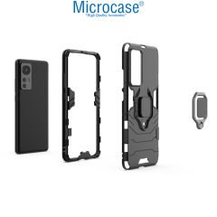 Microcase Xiaomi Mi 12 Lite Batman Serisi Yüzük Standlı Armor Kılıf - Siyah