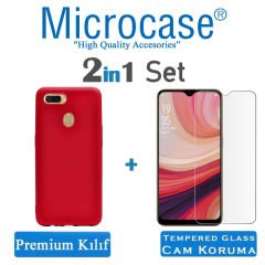 Microcase Oppo A5S Premium Matte Silikon Kılıf + Tempered Glass Cam Koruma (SEÇ)