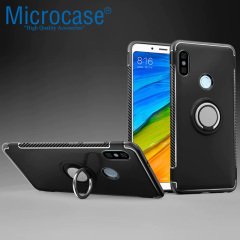 Microcase Redmi Note 5 Pro Yüzük Standlı Armor Silikon Kılıf + Tempered Glass