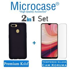 Microcase Oppo A5S Premium Matte Silikon Kılıf + Tempered Glass Cam Koruma (SEÇ)