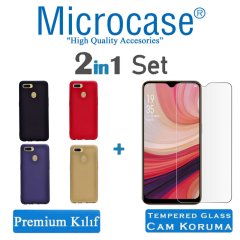 Microcase Oppo A5S Premium Matte Silikon Kılıf + Tempered Glass Cam Koruma (SEÇ)