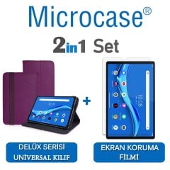 Microcase Lenovo M10 FHD Plus 10.3'' TB-X606 Delüx Serisi Universal Standlı Deri Kılıf - Mor + Ekran Koruma Filmi
