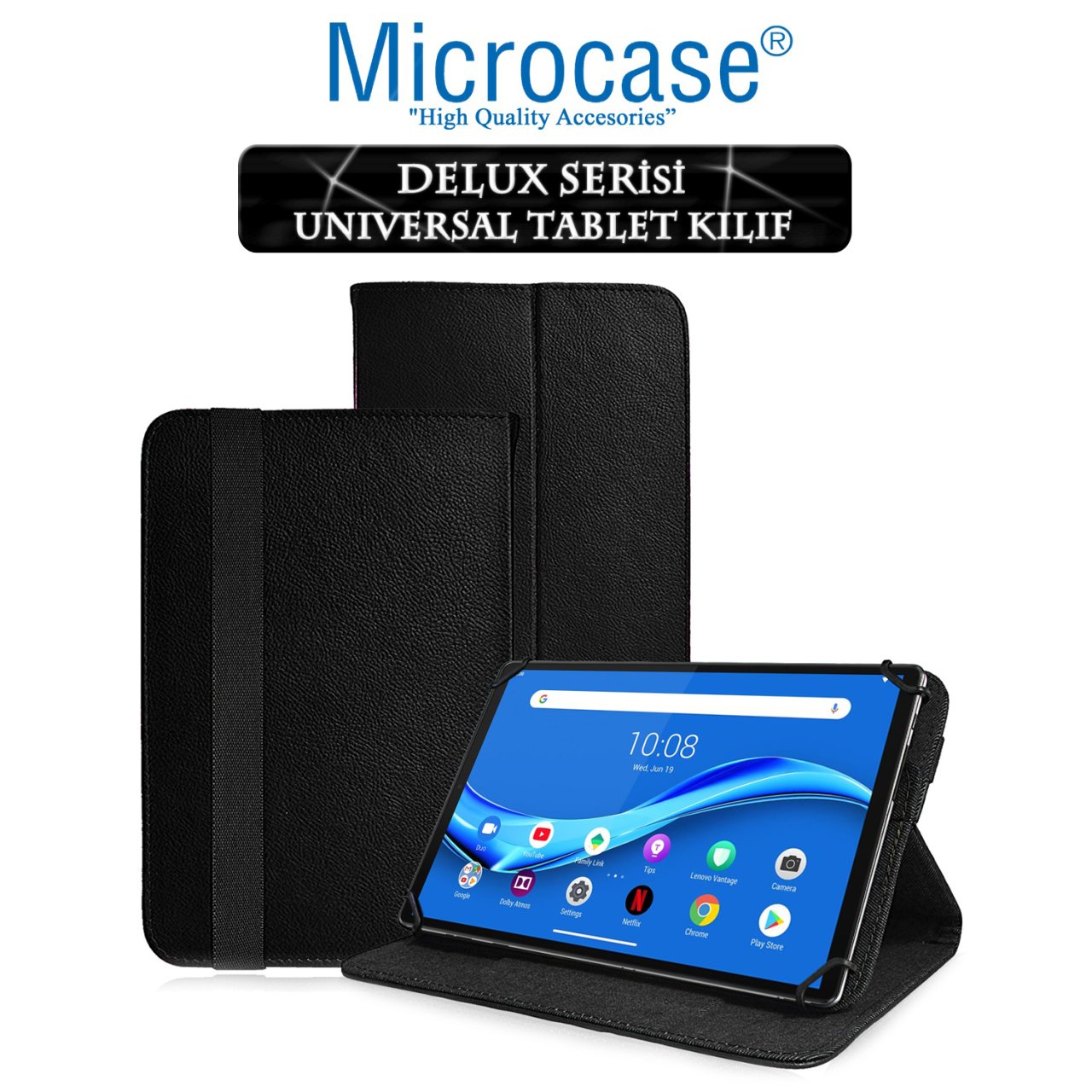 Microcase Lenovo M10 FHD Plus 10.3'' TB-X606 Delüx Serisi Universal Standlı Deri Kılıf - Siyah