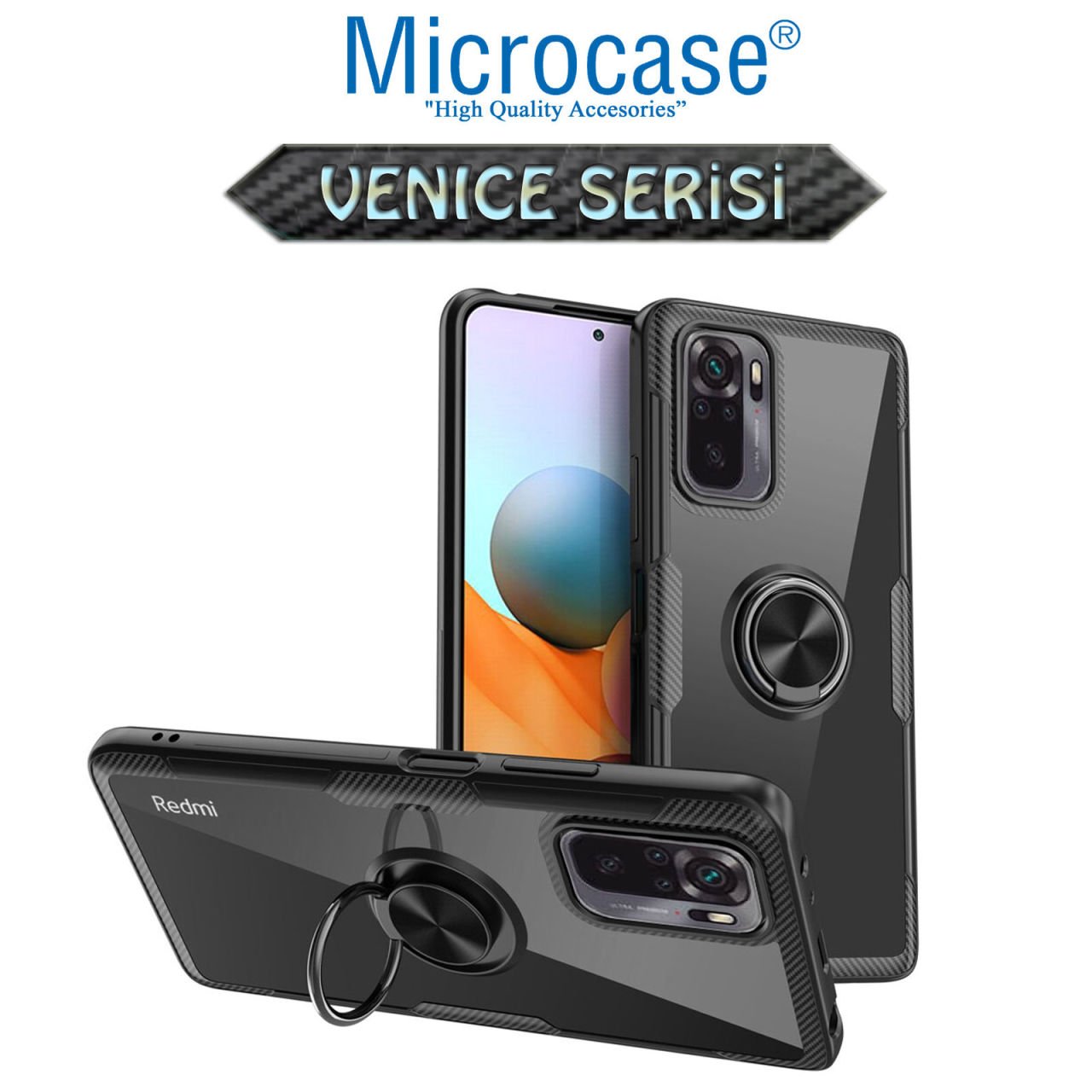 Microcase Xiaomi Redmi Note 10 - Redmi Note 10S Venice Serisi Yüzük Standlı Kılıf